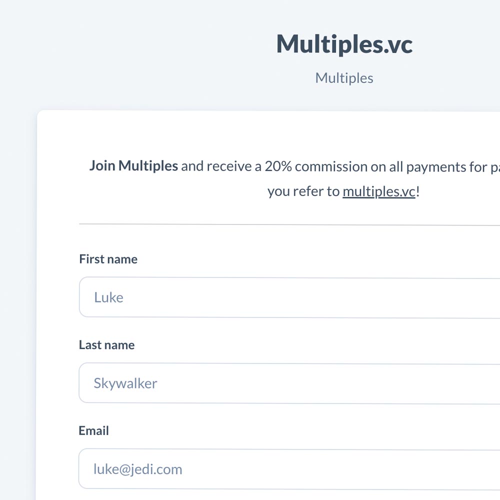 Multiples.vc affiliate dashboard